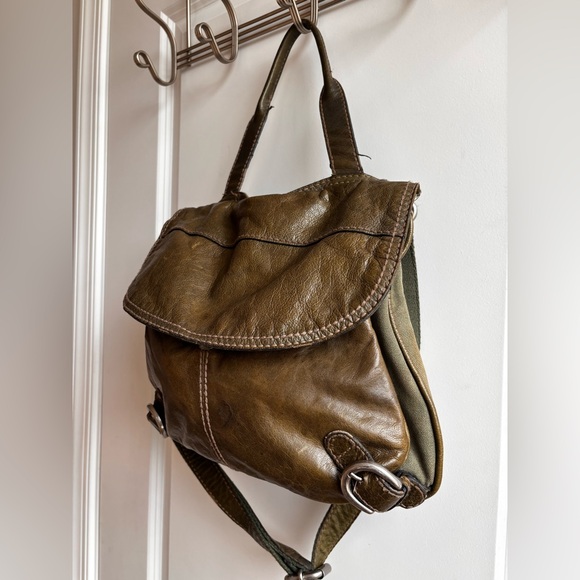 FOSSIL Lizette Brown Leather Canvas Messenger Cross Body Satchel - Picture 1 of 6